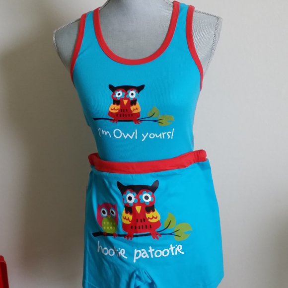 Lazy One PJs Owl Yours Theme Tank and Boxers Blue with Red Trim XL - Picture 1 of 3
